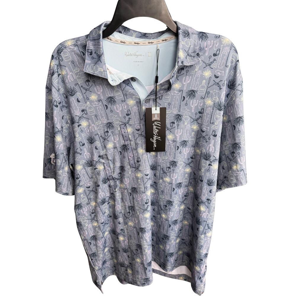 Walter Hagen 11 Large Botanical + barware icons Golf Polo Sport Shirt Top